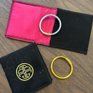 Gold and Silver kids bracelets Set with Black and Pink Pouch